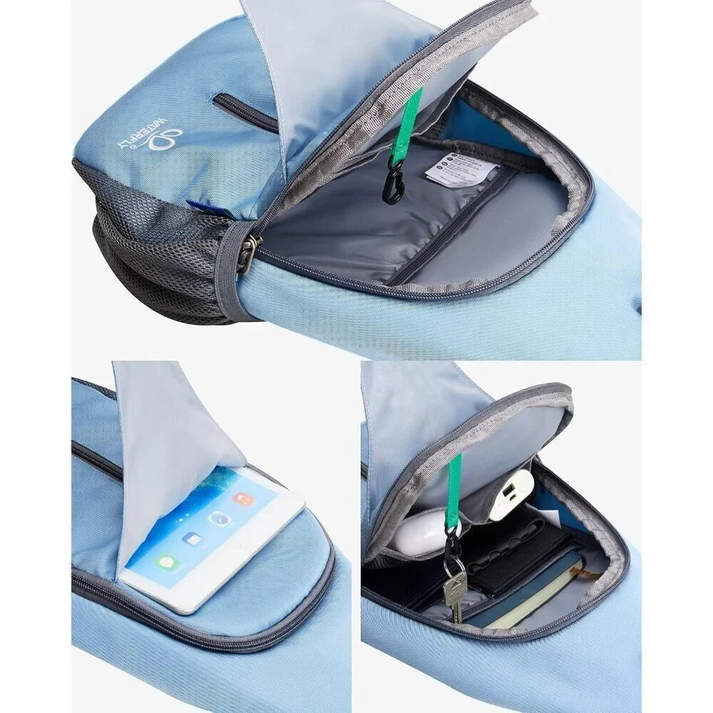 Men Light Blue Crossbody Sling Backpack Sling Bag Travel Hiking Chest Daypack